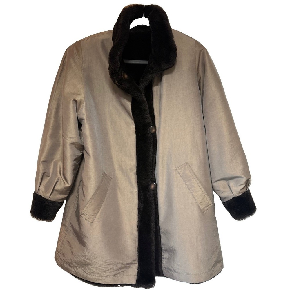 Vintage J Percy for Marvin Richards Reversible Faux Fur Coat Womens Small USA